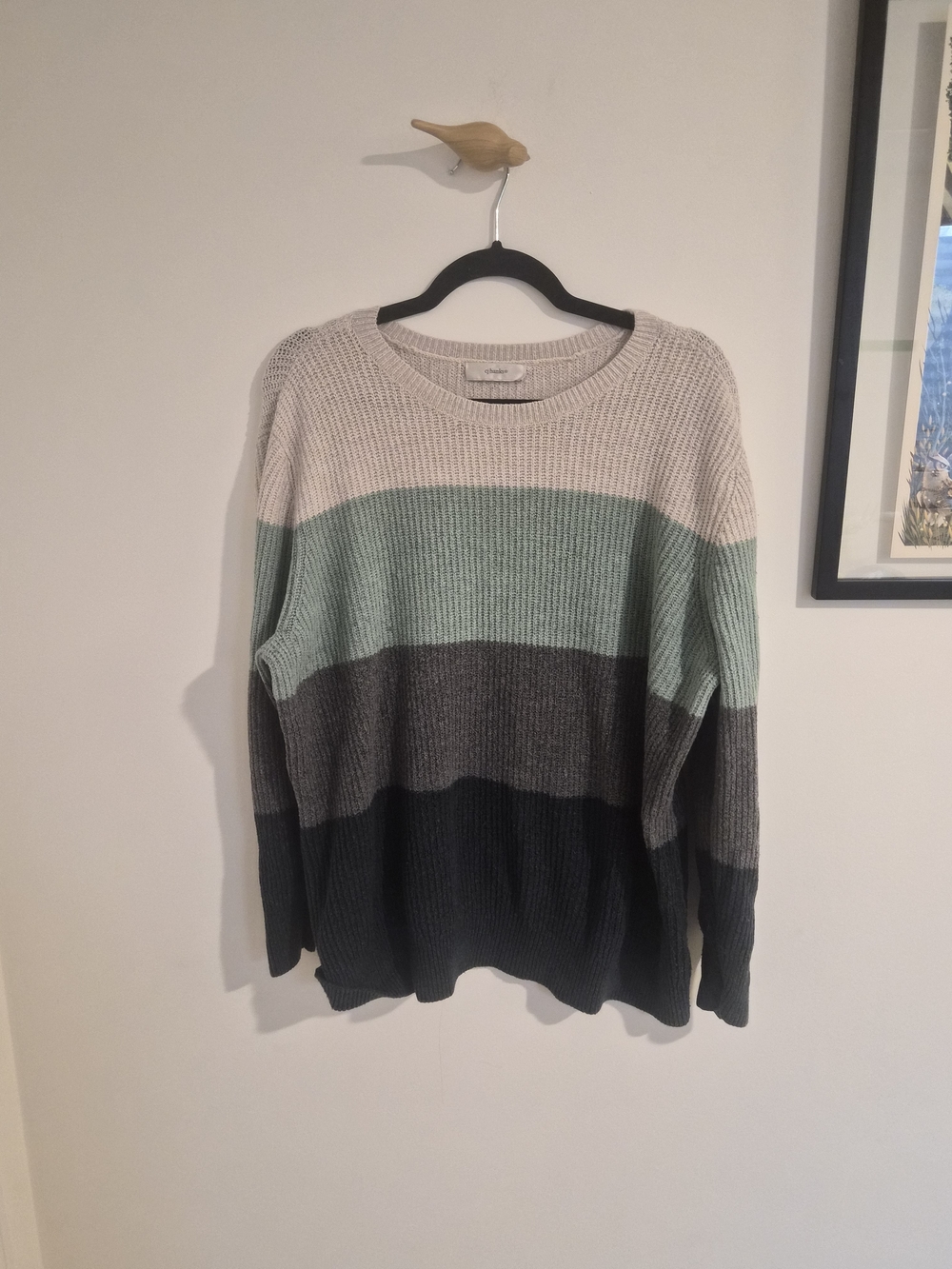 CJ Banks Cream and Black Ribbed Knit Sweater